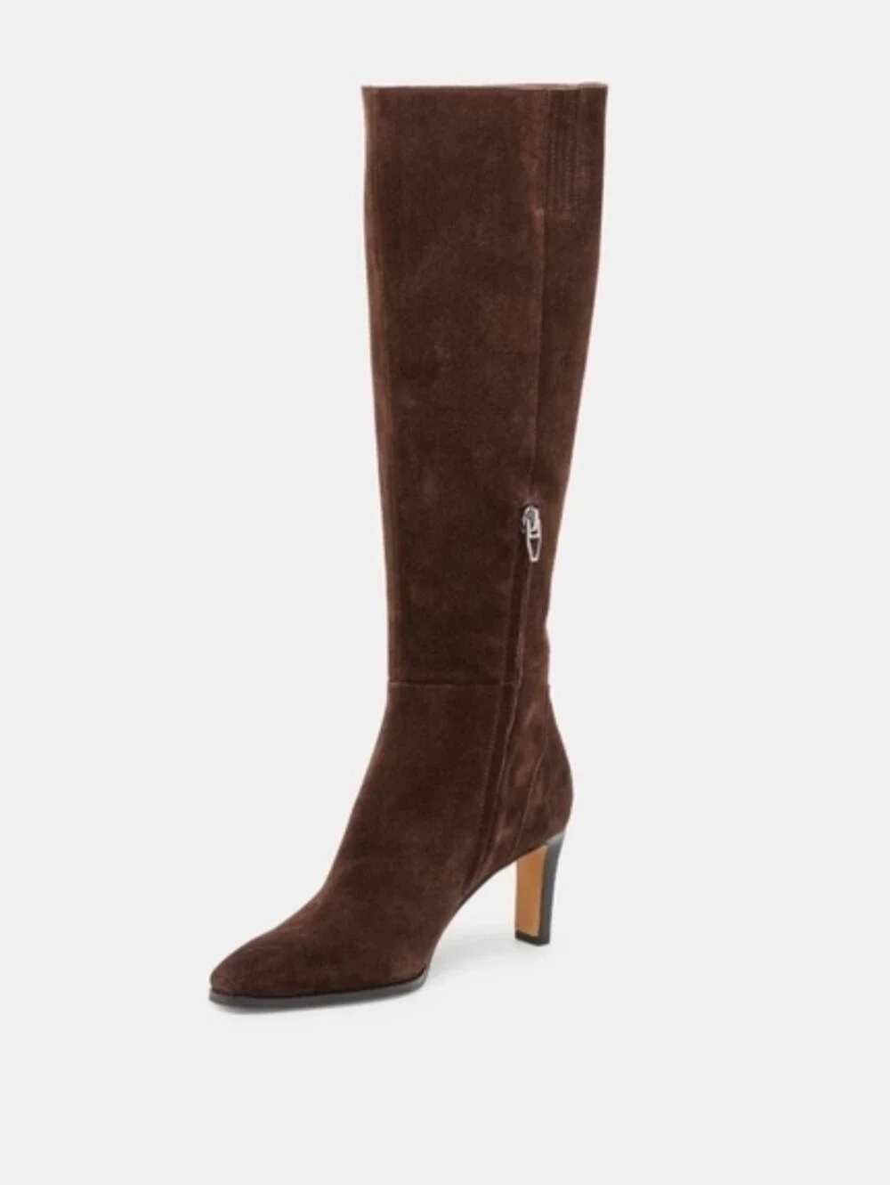 Women's Brown Suede Knee-High Heeled Boots Extra Wide Calf